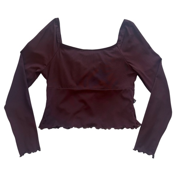 Kirious Lettuce Edge Sweetheart Neck Long Sleeve Top in Brown Women’s Large - Picture 2 of 3